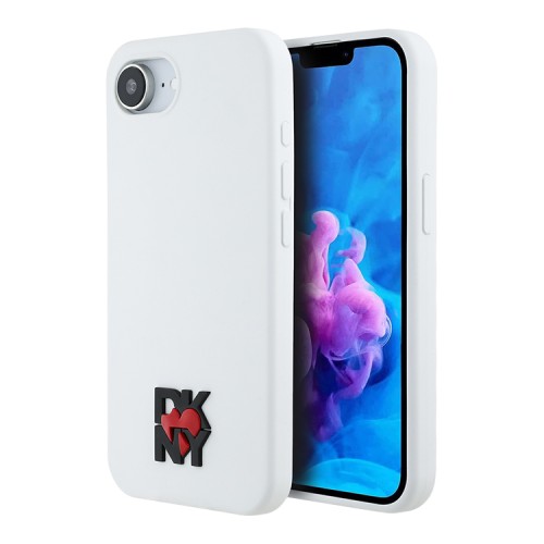 DKNY для iPhone 16e чехол Liquid silicone Heart Metal logo Hard White (MagSafe)