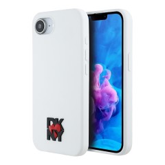 DKNY для iPhone 16e чехол Liquid silicone Heart Metal logo Hard White (MagSafe)