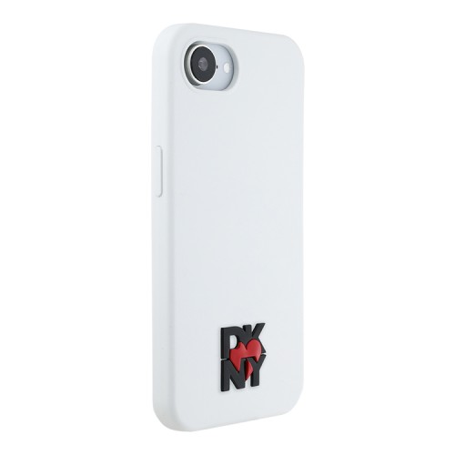 DKNY для iPhone 16e чехол Liquid silicone Heart Metal logo Hard White (MagSafe)