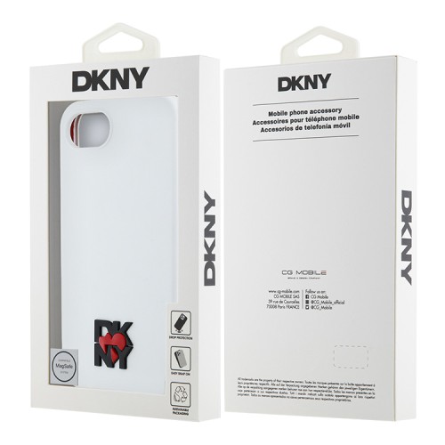 DKNY для iPhone 16e чехол Liquid silicone Heart Metal logo Hard White (MagSafe)
