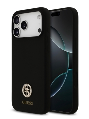 Guess для iPhone 17 Pro Max чехол Liquid silicone with 4G Diamond metal logo Hard Black (MagSafe)