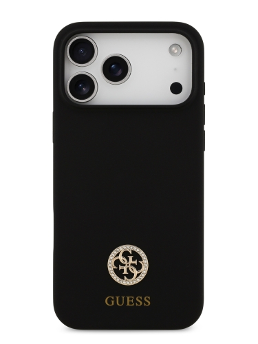 Guess для iPhone 17 Pro Max чехол Liquid silicone with 4G Diamond metal logo Hard Black (MagSafe)