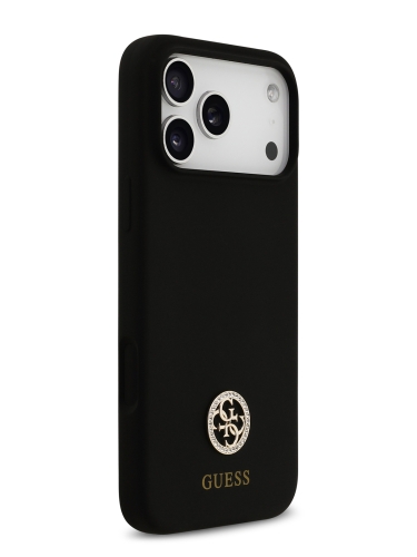 Guess для iPhone 17 Pro Max чехол Liquid silicone with 4G Diamond metal logo Hard Black (MagSafe)