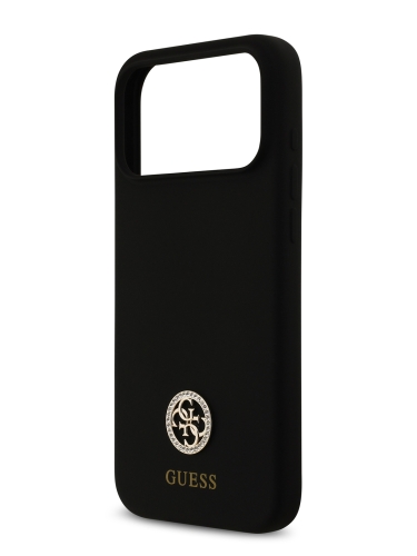 Guess для iPhone 17 Pro Max чехол Liquid silicone with 4G Diamond metal logo Hard Black (MagSafe)