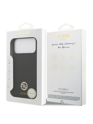 Guess для iPhone 17 Pro Max чехол Liquid silicone with 4G Diamond metal logo Hard Black (MagSafe)