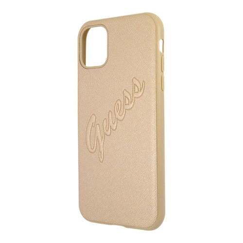 Чехол Guess PU Saffiano Script embossed logo Hard для iPhone 11, золотой