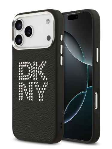 DKNY для iPhone 17 Pro Max чехол PU Metal Studs Stack logo & Camera Hard Black