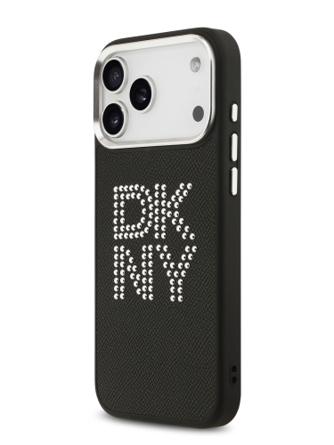 DKNY для iPhone 17 Pro Max чехол PU Metal Studs Stack logo & Camera Hard Black