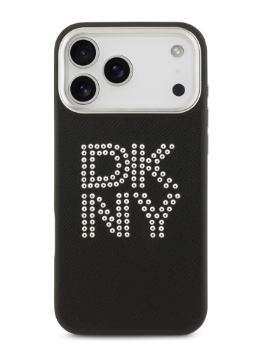 DKNY для iPhone 17 Pro Max чехол PU Metal Studs Stack logo & Camera Hard Black
