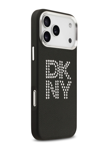 DKNY для iPhone 17 Pro Max чехол PU Metal Studs Stack logo & Camera Hard Black