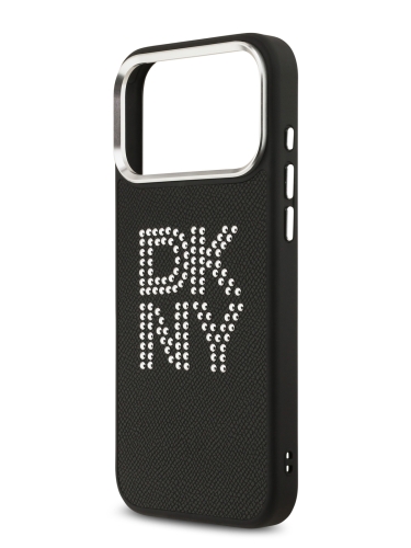 DKNY для iPhone 17 Pro Max чехол PU Metal Studs Stack logo & Camera Hard Black