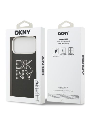 DKNY для iPhone 17 Pro Max чехол PU Metal Studs Stack logo & Camera Hard Black
