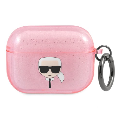 Чехол Karl Lagerfeld TPU Glitters with ring Karl Transparent для Airpods Pro, розовый