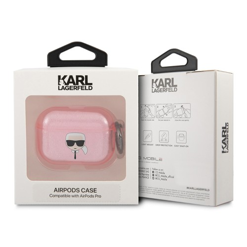 Чехол Karl Lagerfeld TPU Glitters with ring Karl Transparent для Airpods Pro, розовый