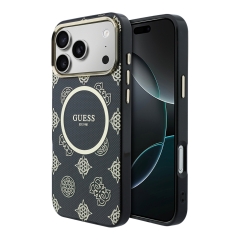 Guess для iPhone 17 Pro чехол IML Peony Dots Metal Cam Hard Black (MagSafe)