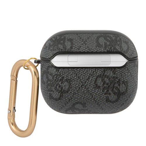 Чехол Guess PU leather 4G metal logo с карабином для Airpods 3 (2021), серый