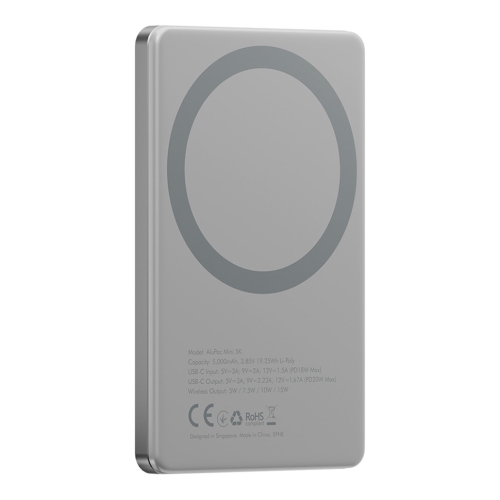 Energea АКБ AluPac MINI 5K (CCC), 5000W MagSafe 15W USB-C 20W Ultra Light Aluminium Natural Titanium