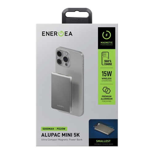 Energea АКБ AluPac MINI 5K (CCC), 5000W MagSafe 15W USB-C 20W Ultra Light Aluminium Natural Titanium