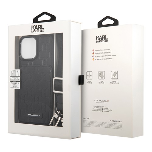 Чехол Lagerfeld Crossbody cardslot PU Monogram Plate logo Hard для iPhone 13 Pro Max, черный