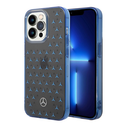 Чехол Mercedes Double layer Stars Hard для iPhone 14 Pro, черный/синий