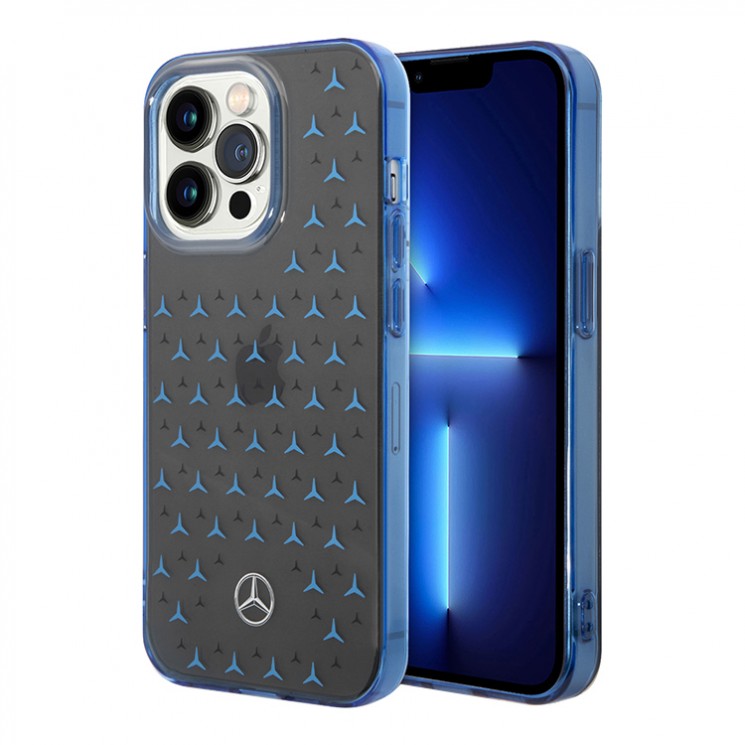 Чехол Mercedes Double layer Stars Hard для iPhone 14 Pro, черный/синий
