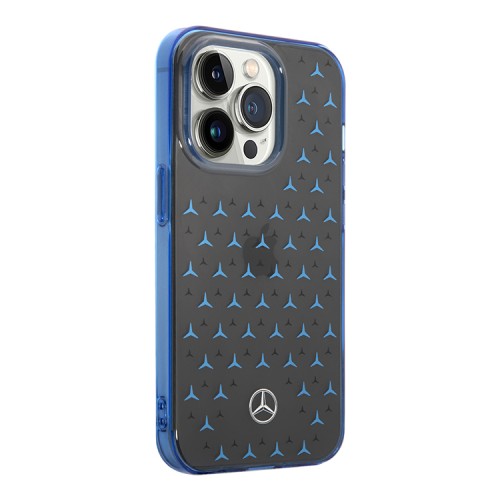 Чехол Mercedes Double layer Stars Hard для iPhone 14 Pro, черный/синий
