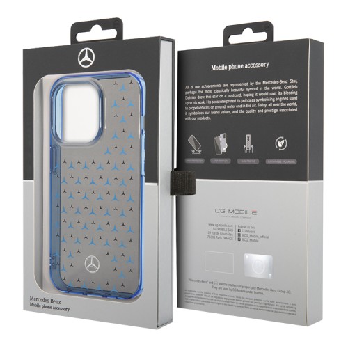 Чехол Mercedes Double layer Stars Hard для iPhone 14 Pro, черный/синий