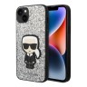 Чехол Lagerfeld Glitter flakes Ikonik patch w Metal logo Hard для iPhone 14 Plus, серебристый