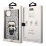 Чехол Lagerfeld Glitter flakes Ikonik patch w Metal logo Hard для iPhone 14 Plus, серебристый