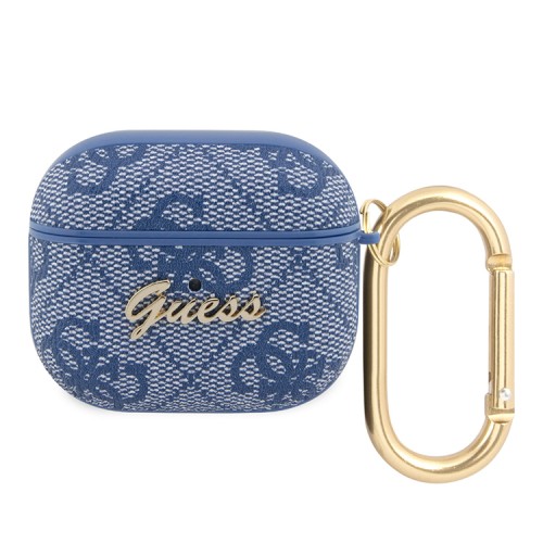 Чехол Guess PU leather 4G metal logo с карабином для Airpods 3 (2021), синий