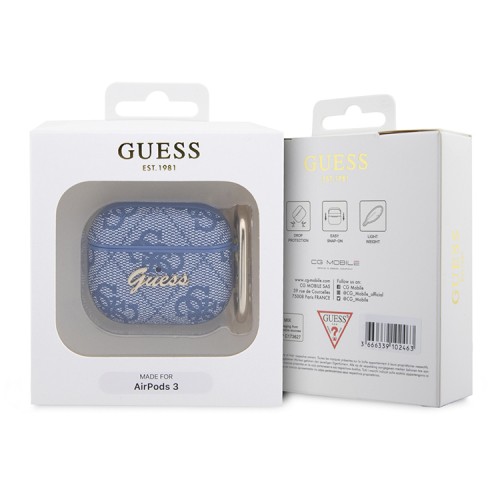 Чехол Guess PU leather 4G metal logo с карабином для Airpods 3 (2021), синий