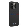 Чехол BMW M-Collection Liquid Silicone Seat pattern Tricolor line для iPhone 14 Pro Max, черный