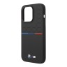 Чехол BMW M-Collection Liquid Silicone Seat pattern Tricolor line для iPhone 14 Pro Max, черный
