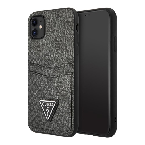 Чехол Guess PU 4G Double cardslot Metal triangle logo Hard для iPhone 11, черный