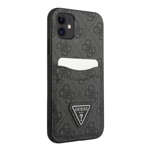 Чехол Guess PU 4G Double cardslot Metal triangle logo Hard для iPhone 11, черный