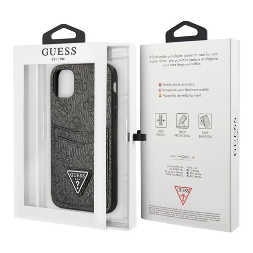 Чехол Guess PU 4G Double cardslot Metal triangle logo Hard для iPhone 11, черный