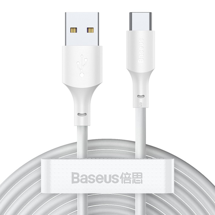 Кабель Baseus Simple Wisdom Data Cable Kit USB на Type-C 5A (1.5 м), белый (2 шт.)