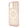 Чехол Guess Glitter Metal outline Hard для iPhone 14, розовый/золотой (MagSafe)