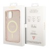 Чехол Guess Glitter Metal outline Hard для iPhone 14, розовый/золотой (MagSafe)
