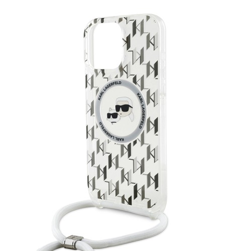 Karl Lagerfeld для iPhone 16 Pro чехол Crossbody PC/TPU NFT Karl&Choupette Head прозрачный (MagSafe) +Cord