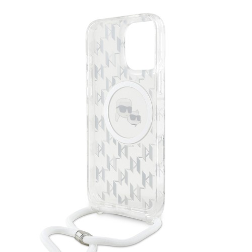 Karl Lagerfeld для iPhone 16 Pro чехол Crossbody PC/TPU NFT Karl&Choupette Head прозрачный (MagSafe) +Cord