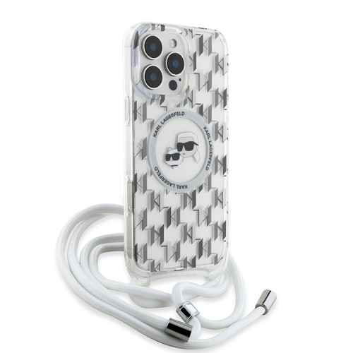 Karl Lagerfeld для iPhone 16 Pro чехол Crossbody PC/TPU NFT Karl&Choupette Head прозрачный (MagSafe) +Cord