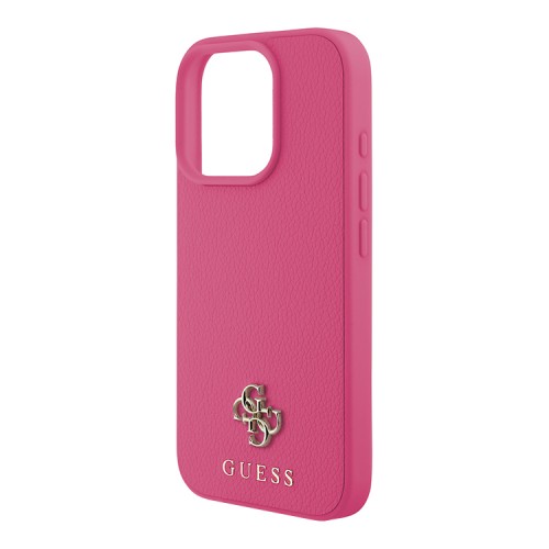 Guess для iPhone 16 Pro Max чехол PU Grained leather Small 4G metal logo Hard Fuchsia (MagSafe)