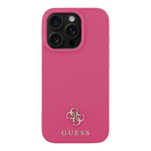 Guess для iPhone 16 Pro Max чехол PU Grained leather Small 4G metal logo Hard Fuchsia (MagSafe)