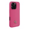 Guess для iPhone 16 Pro Max чехол PU Grained leather Small 4G metal logo Hard Fuchsia (MagSafe)