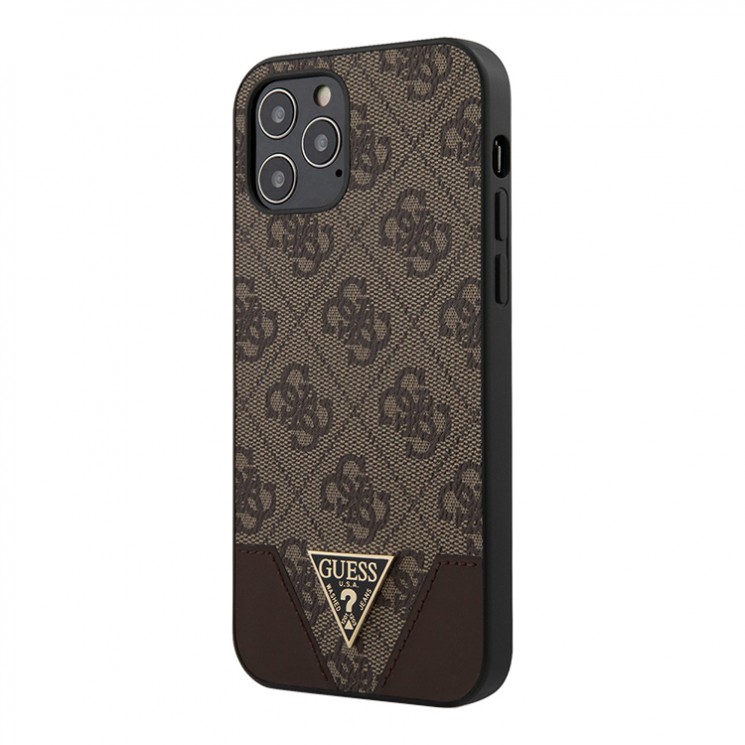 Чехол Guess 4G Triangle Metal logo Hard для iPhone 12 | 12 Pro, коричневый