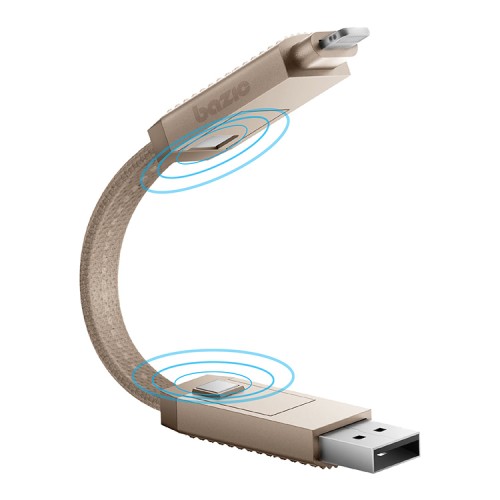 Energea Кабель Bazic GoCharge AluCable 4-in-1 (In USB-A/C, Out USB-C/Lightning) 60W Gold 15cm