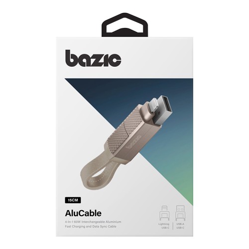 Energea Кабель Bazic GoCharge AluCable 4-in-1 (In USB-A/C, Out USB-C/Lightning) 60W Gold 15cm