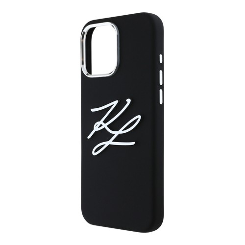Karl Lagerfeld для iPhone 16 Pro чехол Liquid Silicone Metal Logo Initials Hard Black