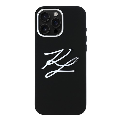 Karl Lagerfeld для iPhone 16 Pro чехол Liquid Silicone Metal Logo Initials Hard Black